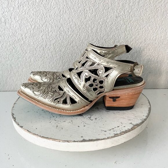 Lane Robin Slingback Mule Gold Cowboy Boots Womens 7 Cowgirl Western Short Ankle - Picture 4 of 11